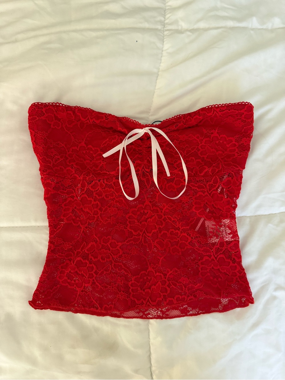Red Lace Strapless Lace Top
